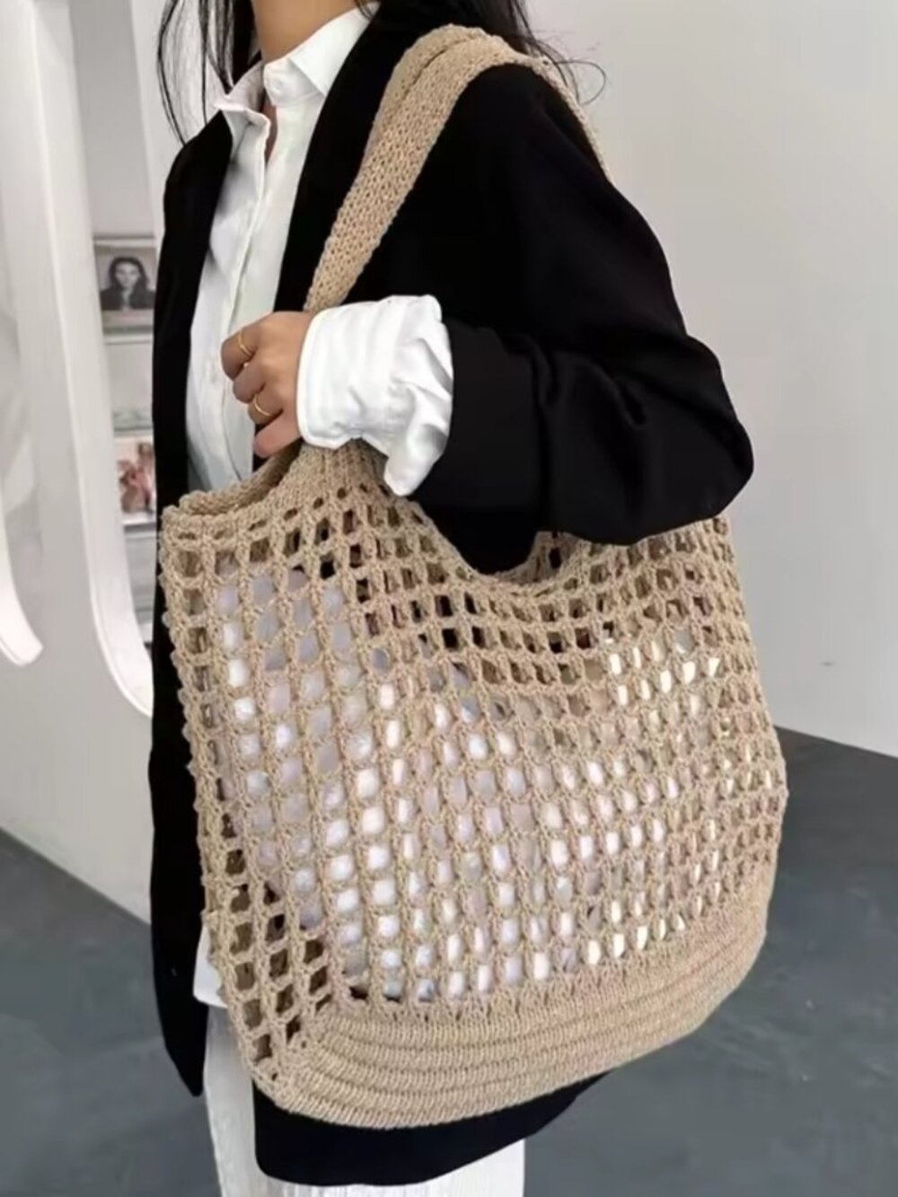Aesthetic Boho Crochet Tote | Summer Beach Bag | Lightweight Shoulder Bag